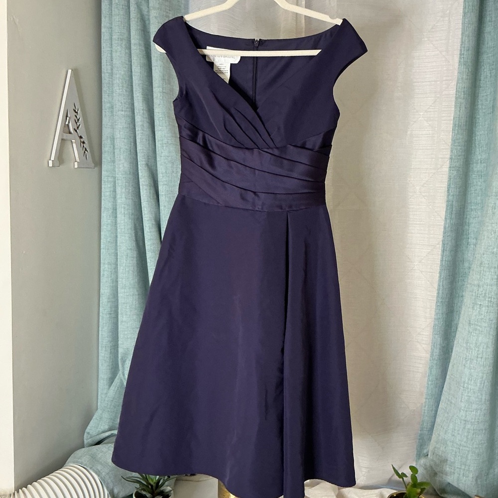 David's Bridal Deep Purple Midi Dress